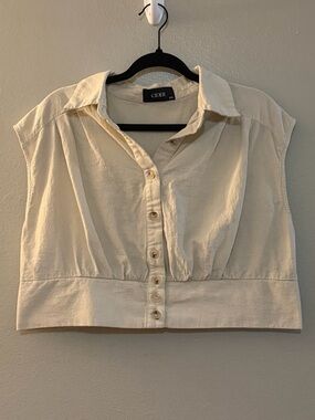 Cider Beige Textured Cotton Button Up Crop Top Vest Plus Size 0XL